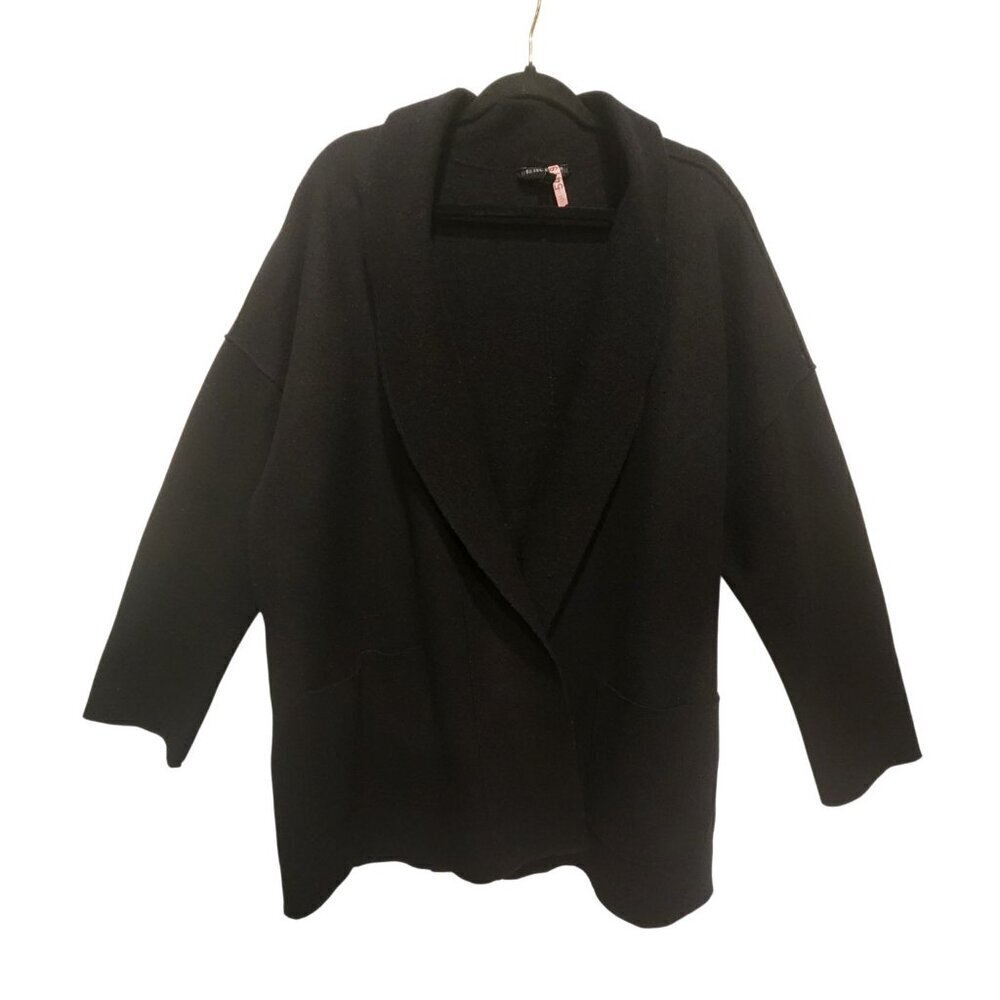 Eileen Fisher Women's Charcoal 100% Wool Open Front Pockets Cardigan Size 2X